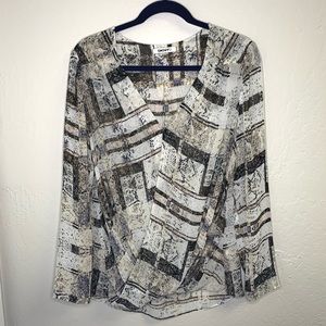 DKNYC Blouse Top Black Grey Large